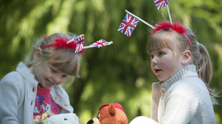 Children enjoying summer celebrations at Penrhyn Castle, Gwynedd, North Wales